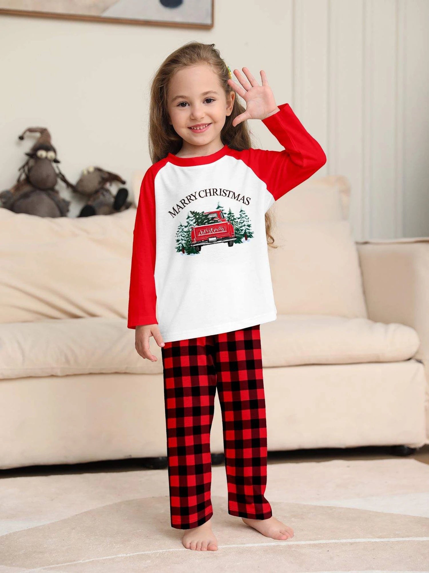 Merry Christmas Red Truck Family Matching Pajamas Red Buffalo Plaid