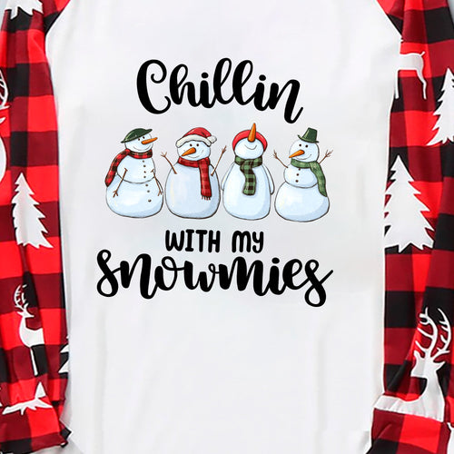 Chillin’ With My Snowmies Red Plaid Matching Family Christmas Pajama Set