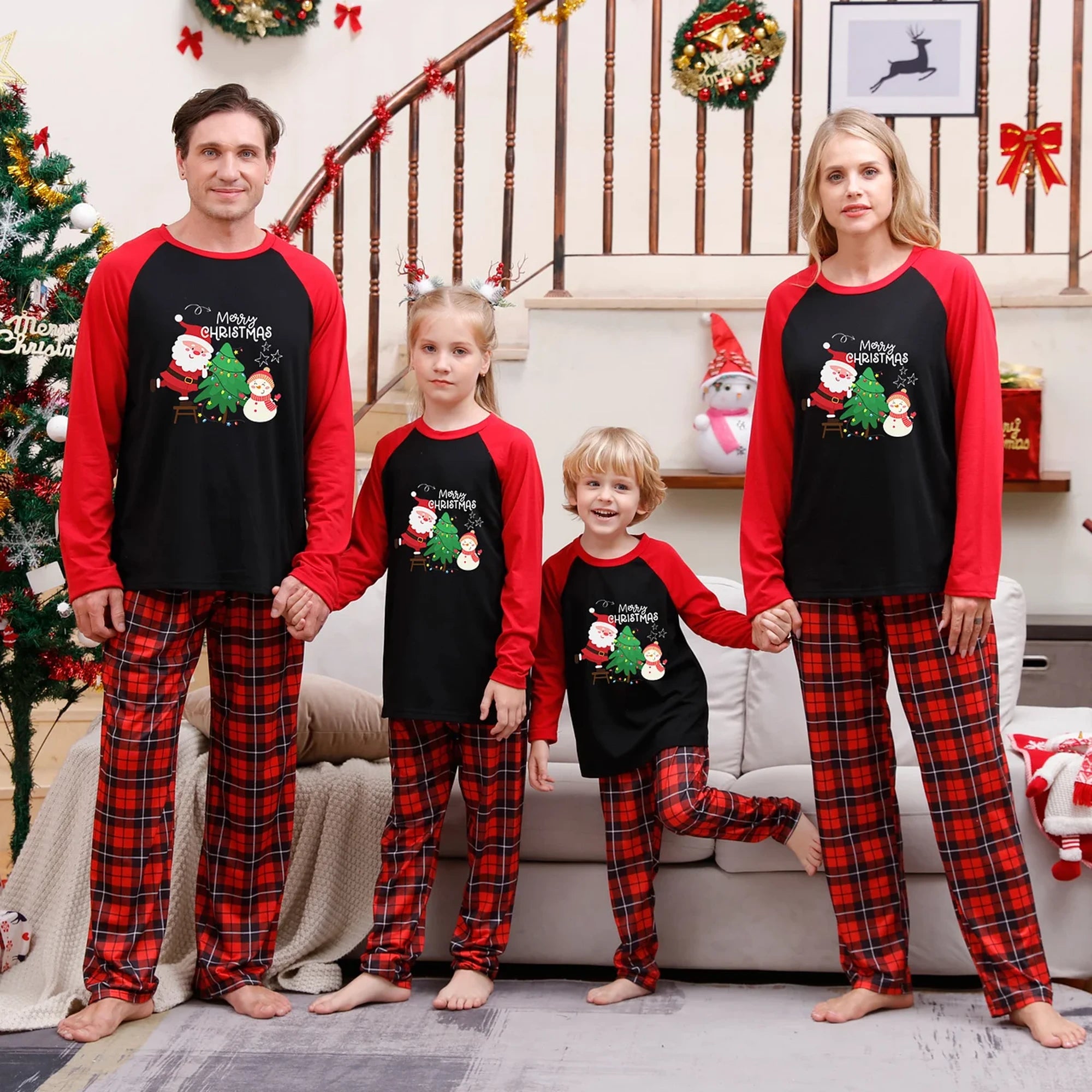 Red Plaid Merry Christmas Santa Family Matching Pajamas