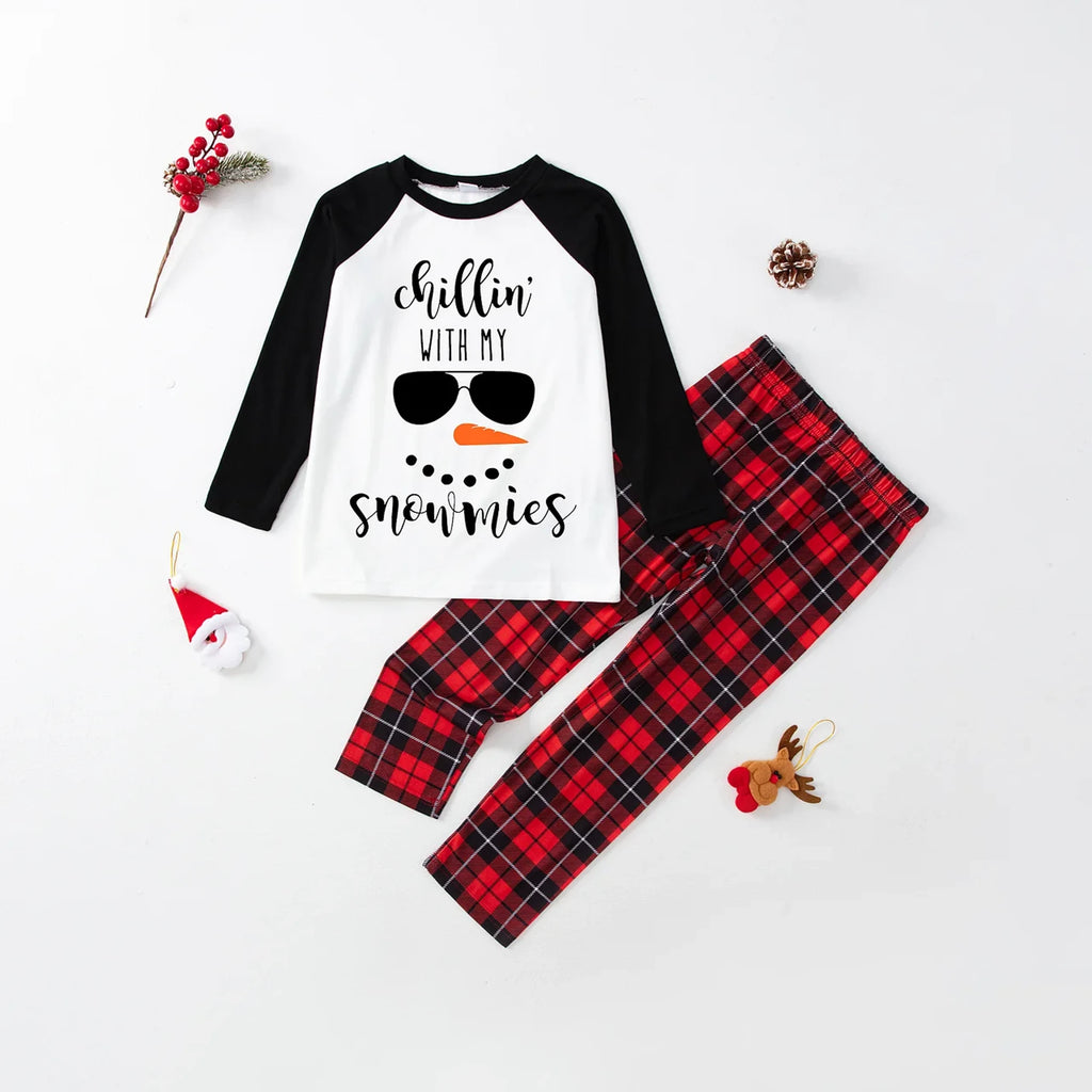 Chillin' with my Snowmies Black Red Christmas Family Matching Pajamas
