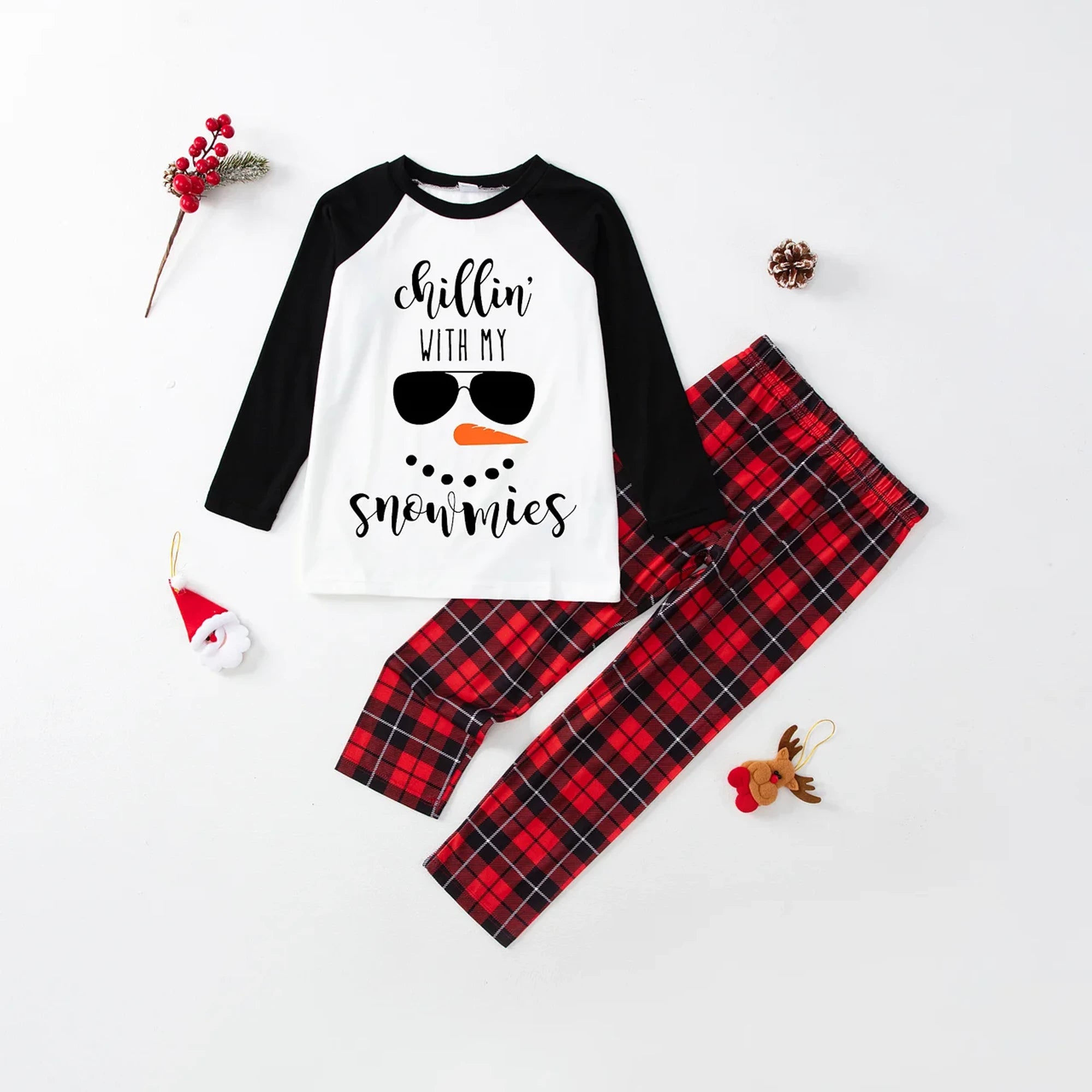 Chillin' with my Snowmies Black Red Christmas Family Matching Pajamas