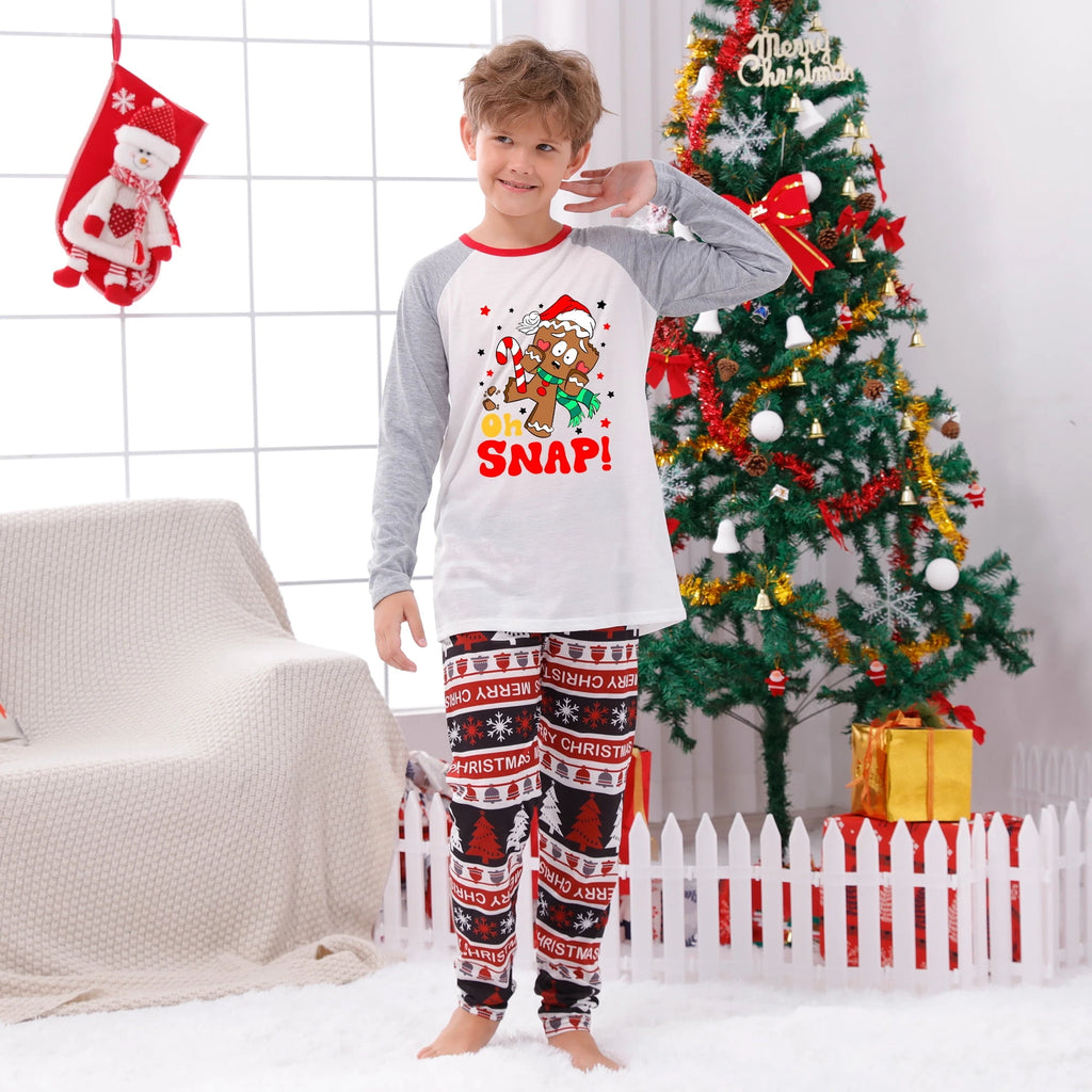Oh Snap Gingerbread Christmas Matching Family Pajama Set Red and Gray
