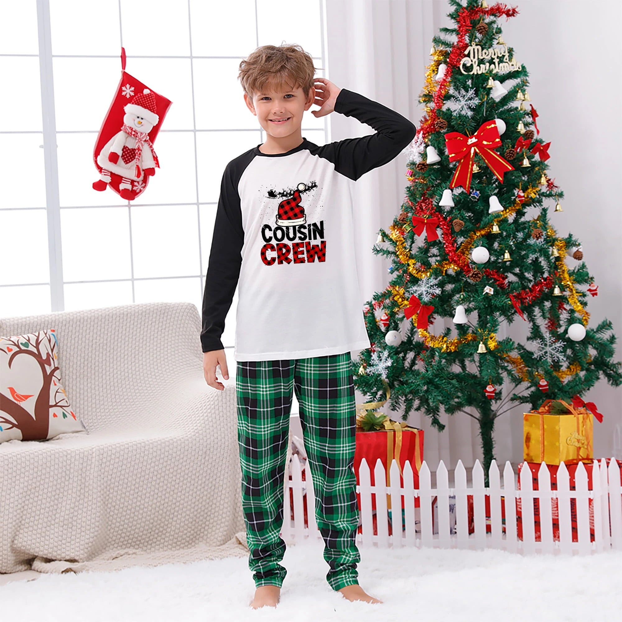 Cousin Crew Green Plaid Matching Family Christmas Pajamas Set